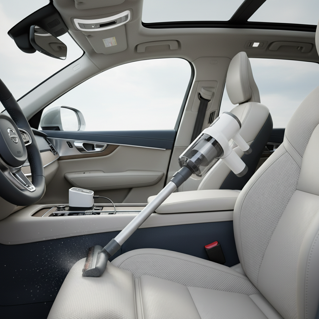Premium car vacuum cleaner in European luxury car
