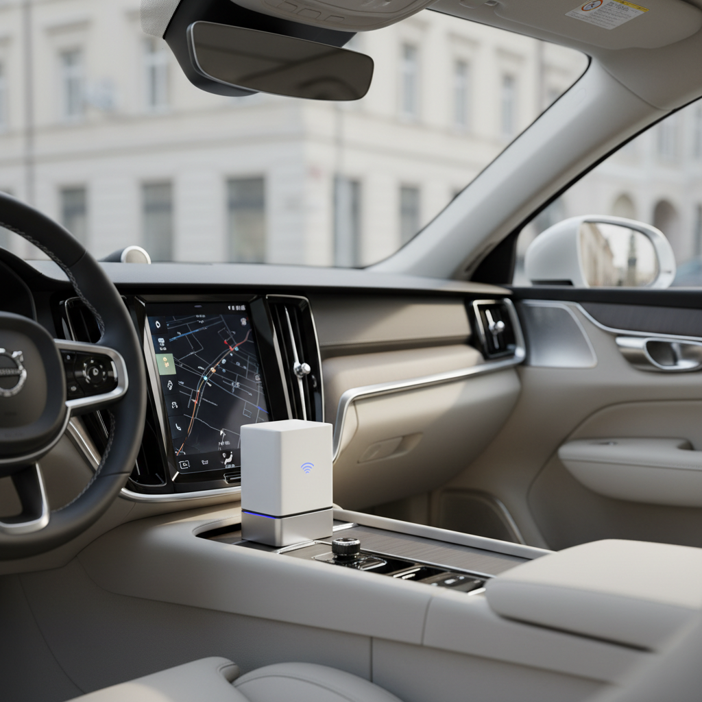 Premium wireless CarPlay box in European luxury car interior